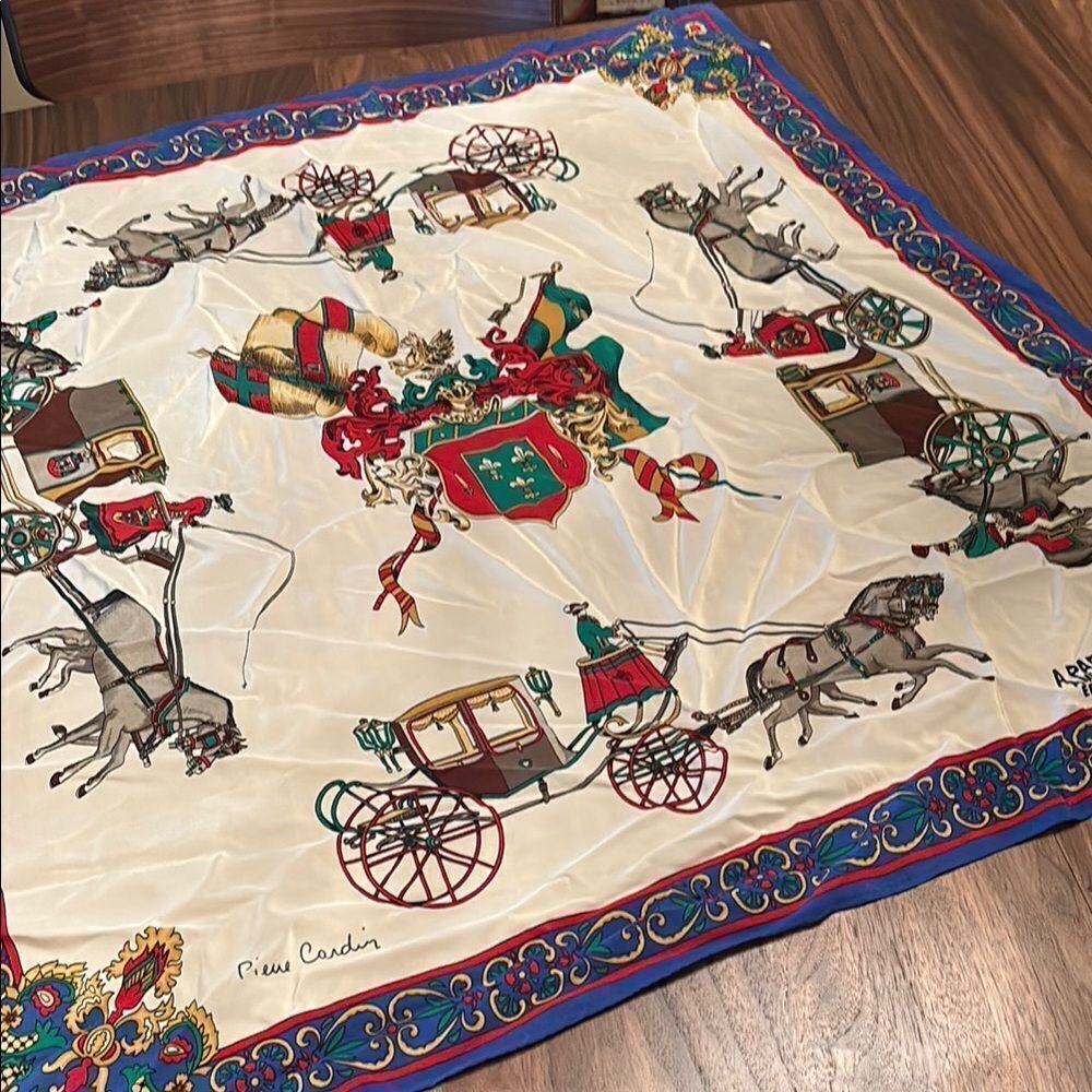 Pierre Cardin Scarf Shawl Silk APARISβAMUSEES EBLOUIES 34in Vintage Horse Buggy